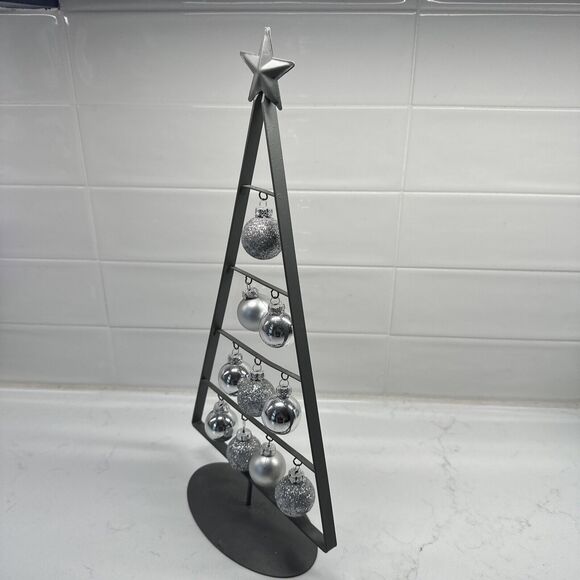 Metal Triangle Shape A Framed Christmas Tree w/Silver Hanging Ornaments 14.5" - Picture 8 of 10